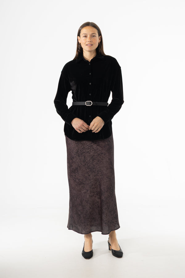 Grey Printed Slip Skirt with Artistic Abstract Pattern and Silky Draped Fit